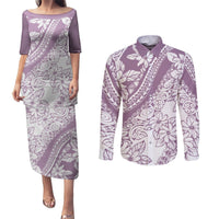 Polynesia Couples Matching Puletasi Dress and Long Sleeve Button Shirts Polynesian Tropical Flowers Purple Pastel Vibes LT14 Purple - Polynesian Pride