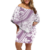 Polynesia Off Shoulder Short Dress Polynesian Tropical Flowers Purple Pastel Vibes LT14 Women Purple - Polynesian Pride