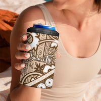 Beige Bula Fiji 4 in 1 Can Cooler Tumbler Fijian Language Week Tapa Cloth - Pastel