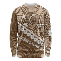 Beige Bula Fiji Long Sleeve Shirt Fijian Language Week Tapa Cloth - Pastel