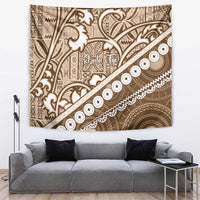 Beige Bula Fiji Tapestry Fijian Language Week Tapa Cloth - Pastel LT14 Beige - Polynesian Pride