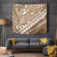 Beige Bula Fiji Tapestry Fijian Language Week Tapa Cloth - Pastel LT14 - Polynesian Pride