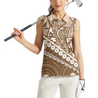Beige Bula Fiji Women Sleeveless Polo Shirt Fijian Language Week Tapa Cloth - Pastel