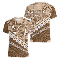 Beige Bula Fiji Women V-Neck T-Shirt Fijian Language Week Tapa Cloth - Pastel