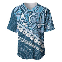 Blue Bula Fiji Baseball Jersey Fijian Language Week Tapa Cloth - Pastel LT14 Blue - Polynesian Pride
