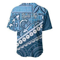 Blue Bula Fiji Baseball Jersey Fijian Language Week Tapa Cloth - Pastel LT14 - Polynesian Pride