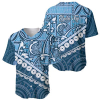 Blue Bula Fiji Baseball Jersey Fijian Language Week Tapa Cloth - Pastel LT14 - Polynesian Pride