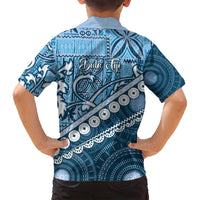 Blue Bula Fiji Family Matching Off Shoulder Maxi Dress and Hawaiian Shirt Fijian Language Week Tapa Cloth - Pastel