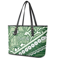 Green Bula Fiji Leather Tote Bag Fijian Language Week Tapa Cloth - Pastel