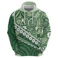 Green Bula Fiji Zip Hoodie Fijian Language Week Tapa Cloth - Pastel