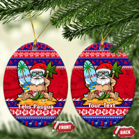 Custom Guam Christmas Ceramic Ornament Guaman Santas Felis Pasgua LT14 Oval Blue - Polynesian Pride