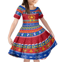 Custom Philippines Christmas Kid Short Sleeve Dress Filipino Parol Maligayang Pasko LT14 KID Blue - Polynesian Pride