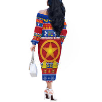Custom Philippines Christmas Off The Shoulder Long Sleeve Dress Filipino Parol Maligayang Pasko LT14 - Polynesian Pride