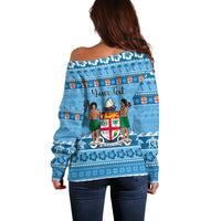 Custom Fiji Christmas Off Shoulder Sweater Fijian Tapa Marau na Kerisimasi LT14 - Polynesian Pride