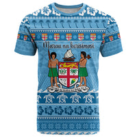 Custom Fiji Christmas T Shirt Fijian Tapa Marau na Kerisimasi LT14 Blue - Polynesian Pride