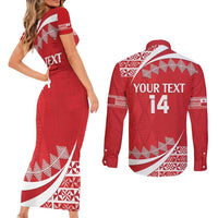 Custom Mate Maa Tonga Couples Matching Short Sleeve Bodycon Dress and Long Sleeve Button Shirt 2024 Go Champions LT14 - Polynesian Pride