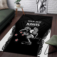 Aotearoa Rugby Custom Area Rug Maori Kiwi - Mascot Style LT14 Black - Polynesian Pride