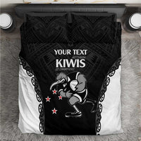 Aotearoa Rugby Custom Bedding Set Maori Kiwi - Mascot Style LT14 Black - Polynesian Pride