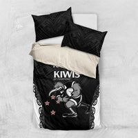 Aotearoa Rugby Custom Bedding Set Maori Kiwi - Mascot Style LT14 US Twin 172cm x 218cm Black - Polynesian Pride