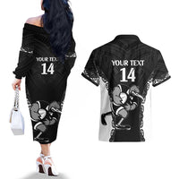 Aotearoa Rugby Custom Couples Matching Off The Shoulder Long Sleeve Dress and Hawaiian Shirt Maori Kiwi - Mascot Style