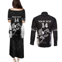 Aotearoa Rugby Custom Couples Matching Puletasi and Long Sleeve Button Shirt Maori Kiwi - Mascot Style LT14 - Polynesian Pride