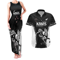 Aotearoa Rugby Custom Couples Matching Tank Maxi Dress and Hawaiian Shirt Maori Kiwi - Mascot Style