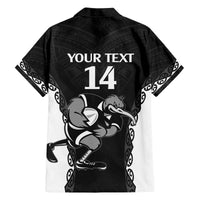 Aotearoa Rugby Custom Family Matching Off The Shoulder Long Sleeve Dress and Hawaiian Shirt Maori Kiwi - Mascot Style