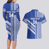 Fetu Samoa Rugby Custom Couples Matching Long Sleeve Bodycon Dress and Hawaiian Shirt Siapo Pattern - Sporty Style LT14 - Polynesian Pride