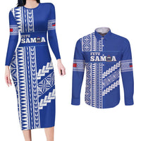 Fetu Samoa Rugby Custom Couples Matching Long Sleeve Bodycon Dress and Long Sleeve Button Shirt Siapo Pattern - Sporty Style