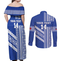 Fetu Samoa Rugby Custom Couples Matching Off Shoulder Maxi Dress and Long Sleeve Button Shirt Siapo Pattern - Sporty Style