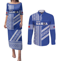 Fetu Samoa Rugby Custom Couples Matching Puletasi and Long Sleeve Button Shirt Siapo Pattern - Sporty Style