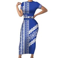 Fetu Samoa Rugby Custom Family Matching Short Sleeve Bodycon Dress and Hawaiian Shirt Siapo Pattern - Sporty Style