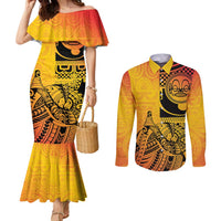 Marquesas Islands Couples Matching Mermaid Dress and Long Sleeve Button Shirt Marquesan Matatiki Fish Hook Patutiki - Polynesian Pride