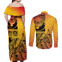 Marquesas Islands Couples Matching Off Shoulder Maxi Dress and Long Sleeve Button Shirt Marquesan Matatiki Fish Hook Patutiki - Polynesian Pride