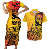 Marquesas Islands Couples Matching Short Sleeve Bodycon Dress and Hawaiian Shirt Marquesan Matatiki Fish Hook Patutiki - Polynesian Pride