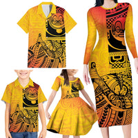 Marquesas Islands Family Matching Long Sleeve Bodycon Dress and Hawaiian Shirt Marquesan Matatiki Fish Hook Patutiki LT14 - Polynesian Pride