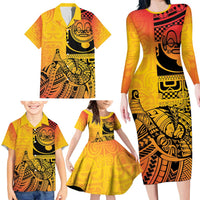 Marquesas Islands Family Matching Long Sleeve Bodycon Dress and Hawaiian Shirt Marquesan Matatiki Fish Hook Patutiki - Polynesian Pride