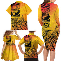 Marquesas Islands Family Matching Long Sleeve Bodycon Dress and Hawaiian Shirt Marquesan Matatiki Fish Hook Patutiki LT14 - Polynesian Pride