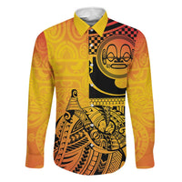 Marquesas Islands Family Matching Long Sleeve Bodycon Dress and Hawaiian Shirt Marquesan Matatiki Fish Hook Patutiki LT14 Dad's Shirt - Long Sleeve Yellow - Polynesian Pride