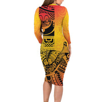 Marquesas Islands Family Matching Long Sleeve Bodycon Dress and Hawaiian Shirt Marquesan Matatiki Fish Hook Patutiki LT14 - Polynesian Pride