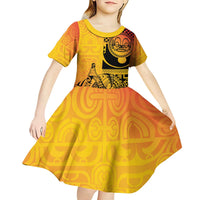 Marquesas Islands Kid Short Sleeve Dress Marquesan Matatiki Fish Hook Patutiki LT14 - Polynesian Pride