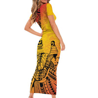 Marquesas Islands Short Sleeve Bodycon Dress Marquesan Matatiki Fish Hook Patutiki LT14 - Polynesian Pride