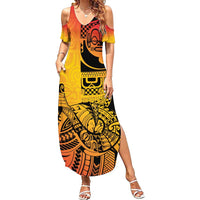 Marquesas Islands Summer Maxi Dress Marquesan Matatiki Fish Hook Patutiki - Polynesian Pride