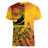 Marquesas Islands Women V-Neck T-Shirt Marquesan Matatiki Fish Hook Patutiki - Polynesian Pride