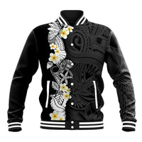 Black Samoa Tattoo Baseball Jacket Plumeria Samoan Ocean Tatau Pattern - Polynesian Pride