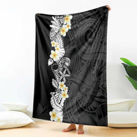 Black Samoa Tattoo Blanket Plumeria Samoan Ocean Tatau Pattern - Polynesian Pride