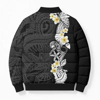 Black Samoa Tattoo Bomber Puffer Jacket Plumeria Samoan Ocean Tatau Pattern - Polynesian Pride