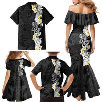 Black Samoa Tattoo Family Matching Mermaid Dress and Hawaiian Shirt Plumeria Samoan Ocean Tatau Pattern - Polynesian Pride