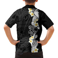 Black Samoa Tattoo Family Matching Off The Shoulder Long Sleeve Dress and Hawaiian Shirt Plumeria Samoan Ocean Tatau Pattern - Polynesian Pride