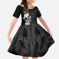 Black Samoa Tattoo Family Matching Off Shoulder Maxi Dress and Hawaiian Shirt Plumeria Samoan Ocean Tatau Pattern - Polynesian Pride